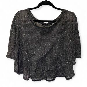 New Directions Shimmer Metallic Knit Poncho Crop Top Charcoal Grey M Disco Party